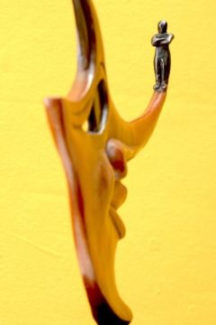 Photo of sculpture 'We Never Lie' (rear, side view).